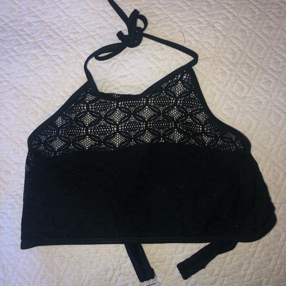Black Lace Halter Bathing Suit Top